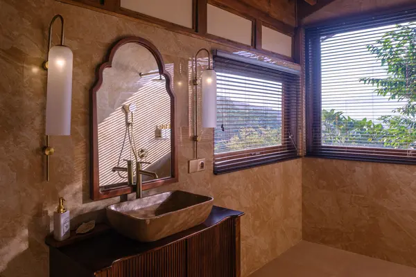 Designer bathroom with sea view